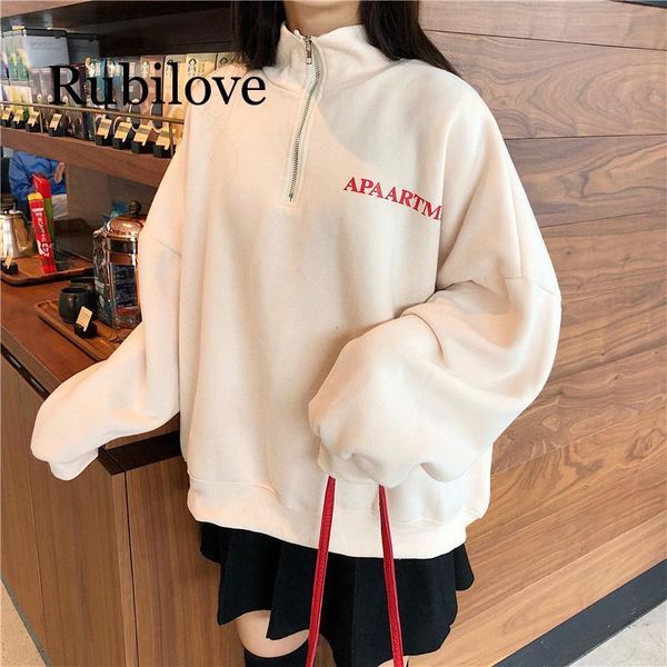 

women's hoodies & sweatshirts women stand collar thicker letter printed loose leisure womens korean style harajuku all-match pullovers, Black