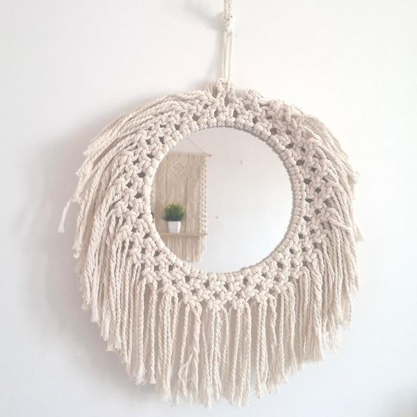 

mirrors macrame mirror handmade makeup lighted compact wall tapestry home porch for bath room decor
