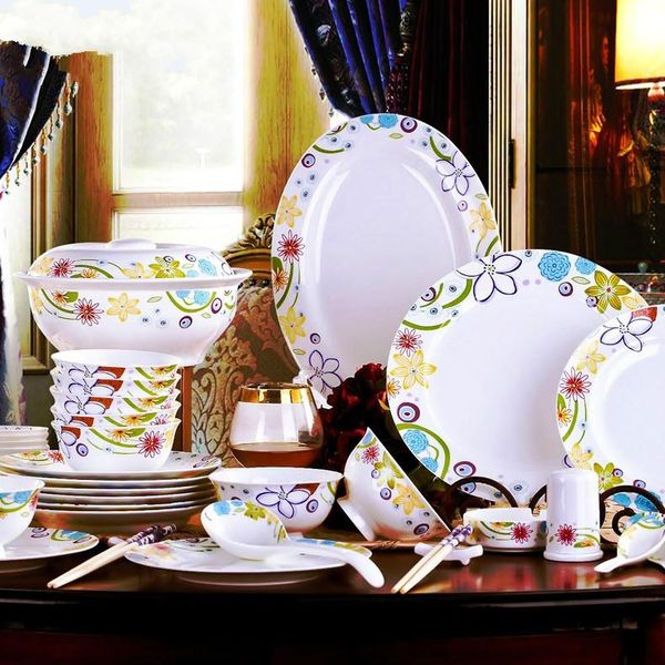 

dinnerware sets 46pcs dish set family combination jingdezhen bone china tableware dishes eating pottery luxeery plates