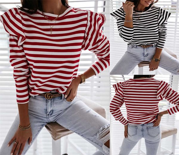 

neck women's round long sleeve striped t-shirt mc2011, White