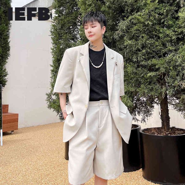 

iefb summer single pleat solid elastic waist men's casual knee length pants loose causal wide leg shorts for male 9y6903 210524, White;black