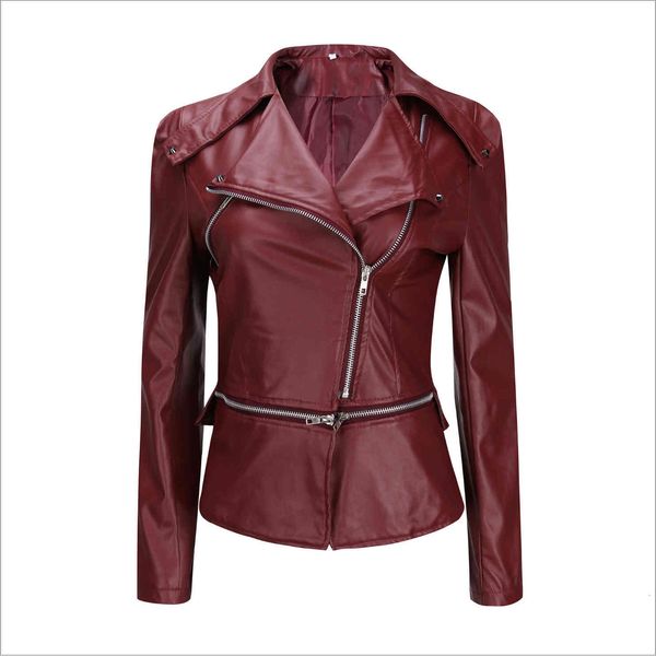 

women's leather & faux spring autumn street motorcycle jacket coat zipper two wear jackets, Black