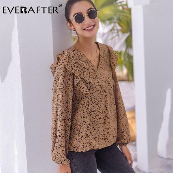 Винтажный леопардовый печатный блузен Женский рубашка V-образный вырез с длинным рукава