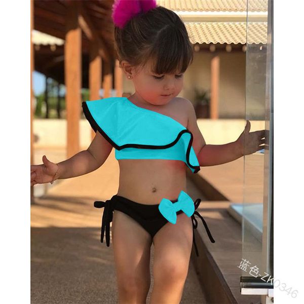 

color shoulder 2019 slant ruffle candy children's bow cute split swimsuit girl, White;black