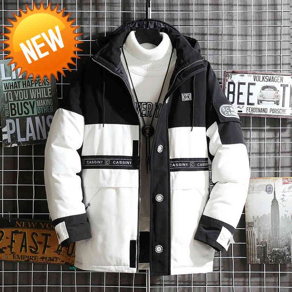 

winter white duck down jacket men windbreak thick warm windproof coats male hooded anorak jackets men's, Black