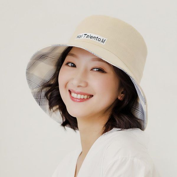 

wide brim hats cotton double sided plaid bucket hat fisherman outdoor travel sun cap for men and wome, Blue;gray