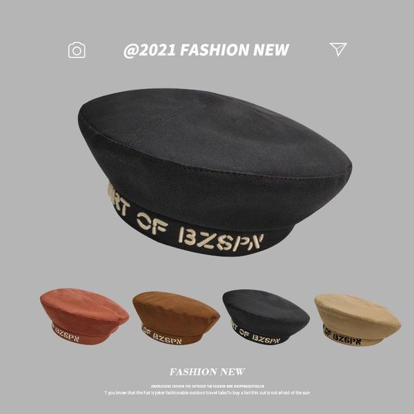 

beanie/skull caps autumn skullies hats letter stereoscopic embroidery beanies berets solid color all-match academic painter bonnets hat, Blue;gray