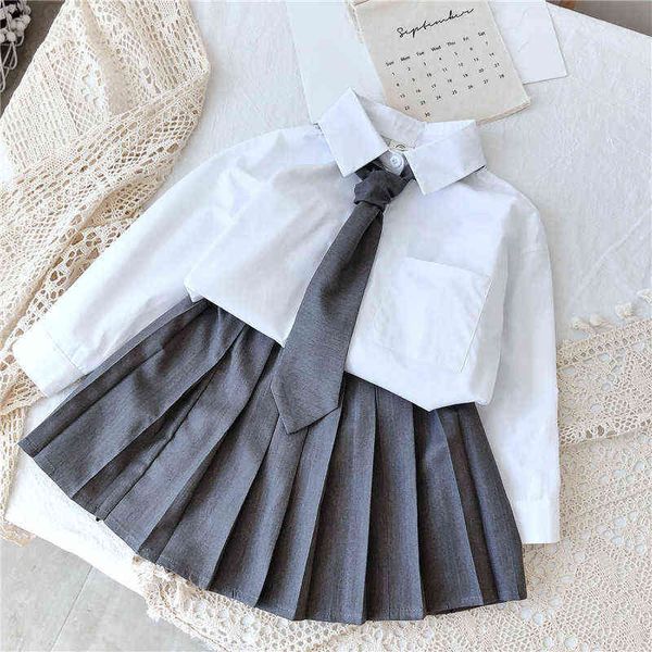 GOOPORSON мода корейский с длинным рукавом блузка кардигански с галстуком падение маленькие девочки одежда школьная форма дети наряд G220310