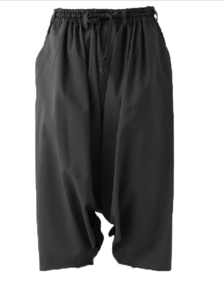 

men's pants spring and summer casual loose wide leg solid color harlem low holes design elastic waist, Black