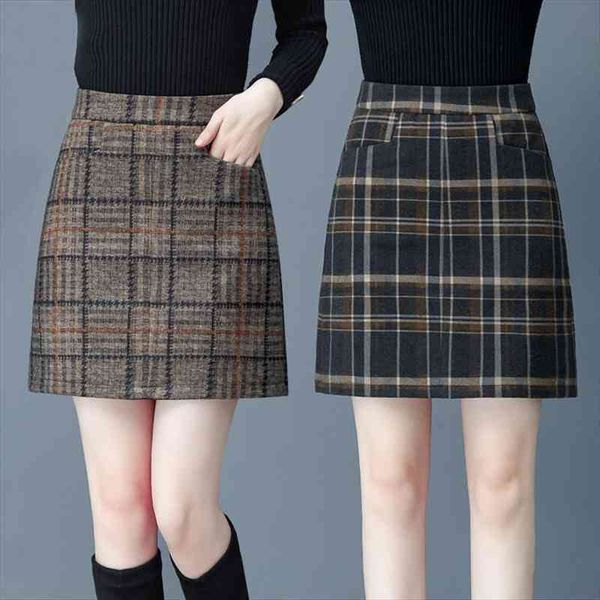 

tartan short autumn and winter women skirts large woolen a word female woman mujer faldas saias mulher, Black