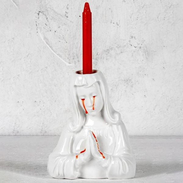 

candle holders halloween home decoration holder crying mary praying horror shedding red tears atmosphere ornaments