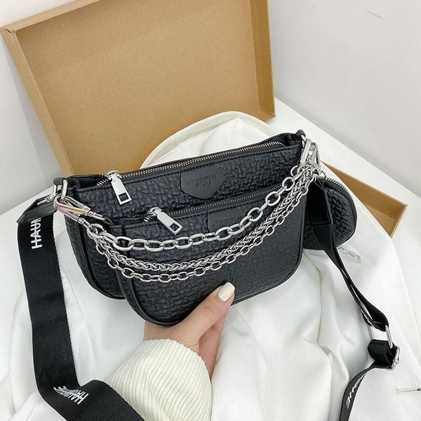 

evening bags black women's bag 2021 3-in-1 messenger female fashion designer small handbags pu leather purse chain shoulder hobos