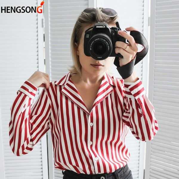 

womens and blouse spring autumn long sleeve work shirts black red strips v-neck office striped blouses blusa women's &, White