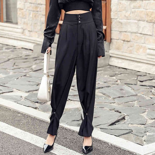 

capris arrival spring autumn korea fashion women with high waist black wide casual design loose button harem pants s336, Black;white