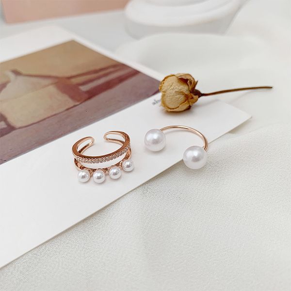 

pearl ring female fashion personality mouth adjustable suit combination korean net red trend index finger simple temperament, Silver