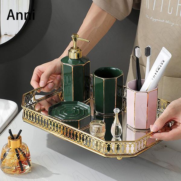 

bath accessory set creative color glaze bathroom accessories ceramic european modern golden stripes stroke restroom toothbrush holder soap d