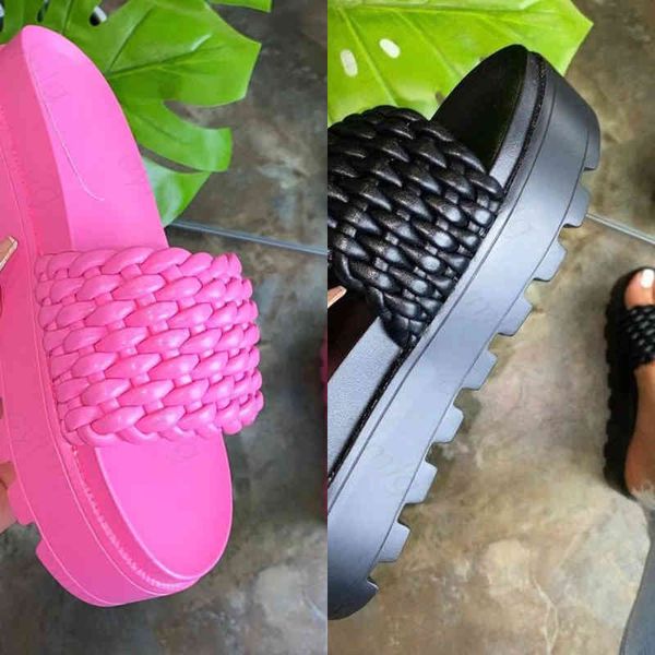 

women slippers women's sandals summer style fashion thick soled flat woven solid color indoor 0211, Black