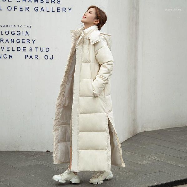 

women's down & parkas x-long solid hooded 2021 casual winter jacket women stand collar loose cotton padded plus size thick coat ladies, Black