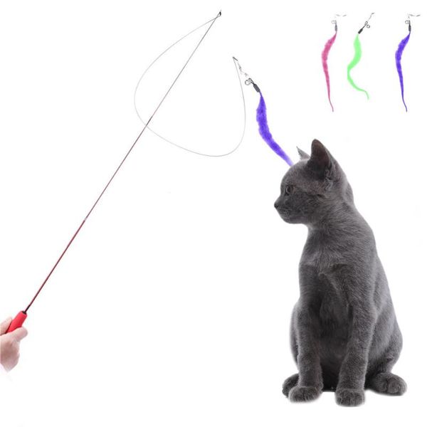 

cat toys carbon fiber fishing rod type retractable catcher teaser toy feather wand stick kitten jumping training supplies 20pc/lot