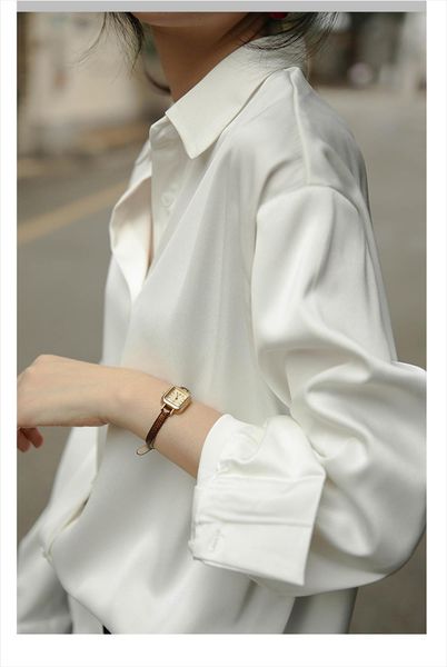 

plus size satin elegant womens shirts white long sleeve female loose street ladies clothing year
