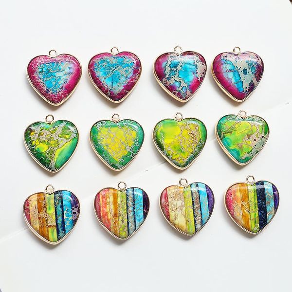 

charms 2pcs/lot natural stone pendant heart for diy jewelry making finding accessories, Bronze;silver