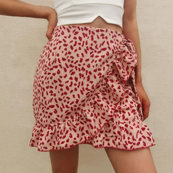 

multi dot print short mini skirts women summer ruffle high waist bow tie skirt ladies streetwear slim bottoms saias 2021#g30, Black