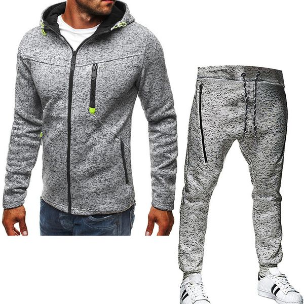 

men's tracksuits autumn and winter 2021 snow color contrast sweater chest poet decoration casual hooded suit, Gray