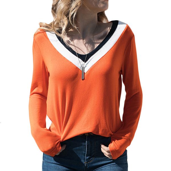 

rogi autumn long sleeve t-shirt women striped patchwork casual v-neck t shirt femme ladies tee shirts camiseta feminina, White