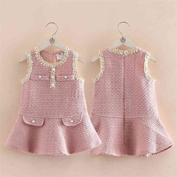 

girls winter dresses autumn 2-8 9 10 years child cute kids sleeveless little kids sundress baby girl tank dress with lining 210701, Red;yellow