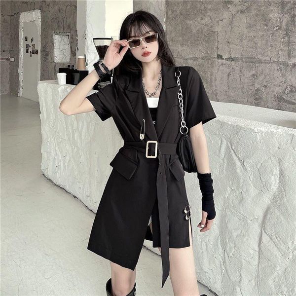 

women's t-shirt 2021 summer dark style fried street jacket female design sense irregular temperament waist short-sleeved small suit, White