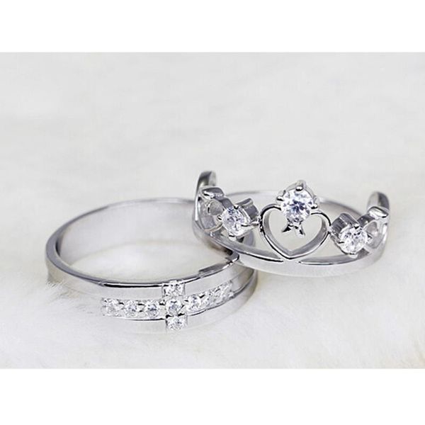 

wedding rings 1 pair =2pcs silver plated ring jewelry engagement love crown cross zircon lovers couple for women men, Slivery;golden