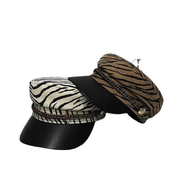 

hat female autumn and winter checkered flat beret korean version tide show face small short brim navy hat leisure duck tongue hat, Blue;gray