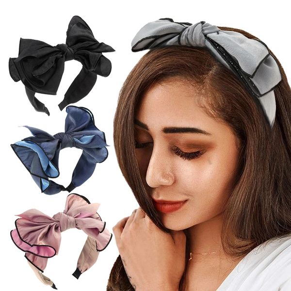 

bowknot hair hoop ladies autumn new matte fabric full wrap design headband performance decorative hair accessories, Silver