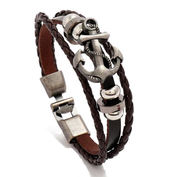 

link, chain punk woven leather bracelet simple retro men's anchor pair buckle, Black