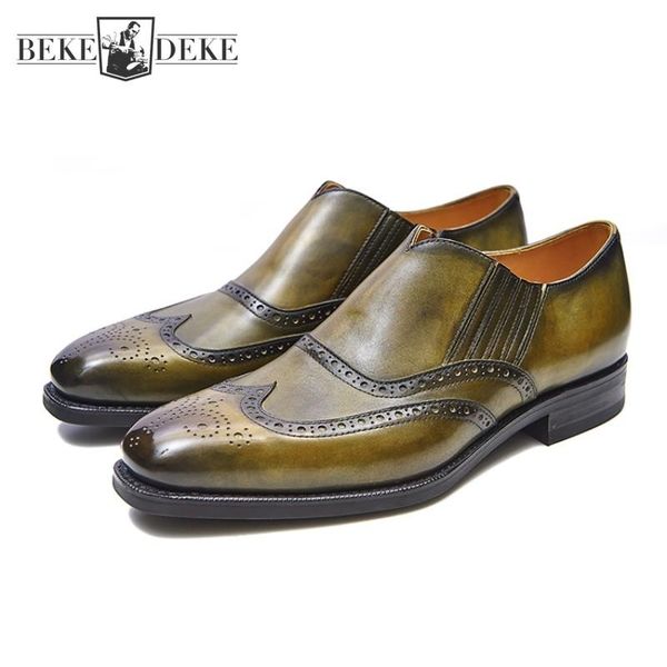 

men oxford genuine leather dress shoes slip-on vintage square toe brogue male casual footwear loafers big size 35-45, Black