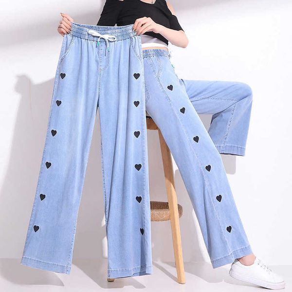 

fashion jeans love tencel 2021 summer high waist loose draping floor length pants thin casual wide leg, Blue