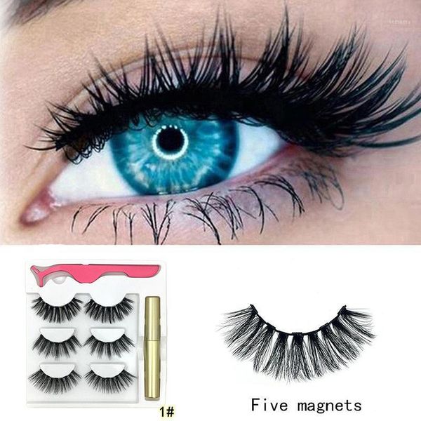 

eyelashes with eyeliner liquid &tweezer set long lasting 3d mink magnet waterproof eyelash extension easy to use tslm21