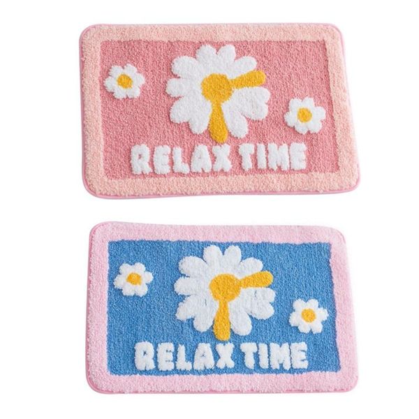 

bath mats 2x cute cartoon daisy flocking floor mat bathroom non-slip kitchen sanitary absorbent door carpet pink & blue