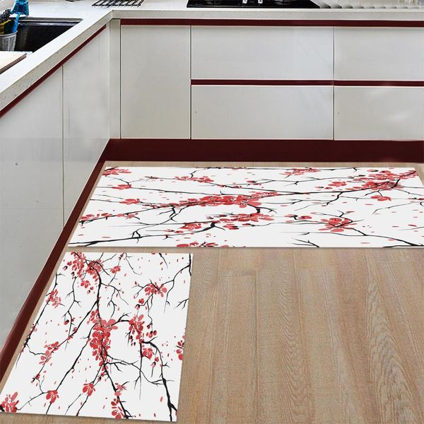 

cushion/decorative pillow kitchen mat anti-slip ink plum art chinese winter red flower printed carpet doormat hallway bath living room