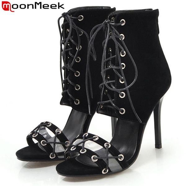 

moonmeek plus size 33-46 fashion summer shoes women cross tied elegant prom high heels sandals 2021, Black