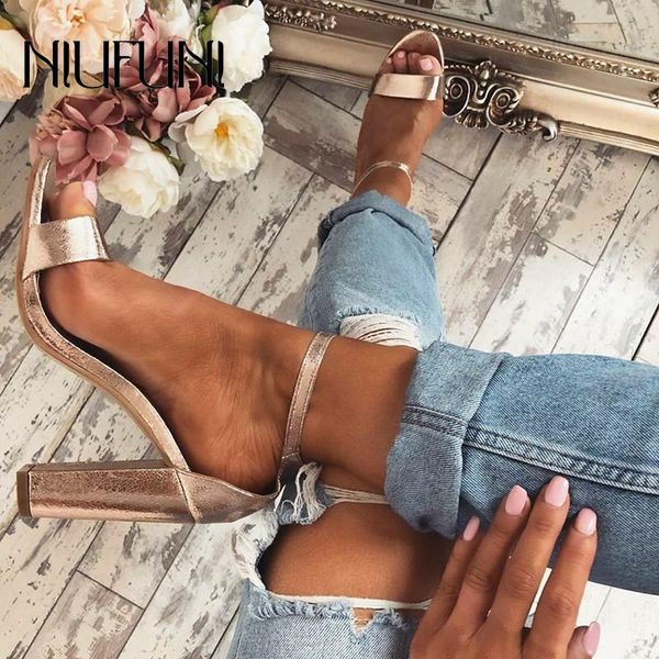 

gold women's sandals peep toe plus size 35-42 high heels fashion buckle shoes for women sandalias mujer summer footwear, Black