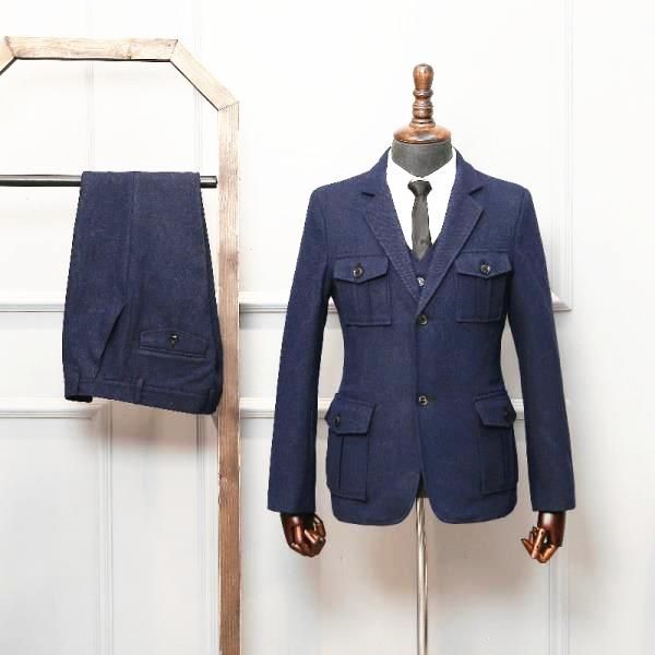 

men's suits & blazers tweed navy blue wedding groomsmen tuxedo jackets 3 piece business prom dress for male formal, White;black