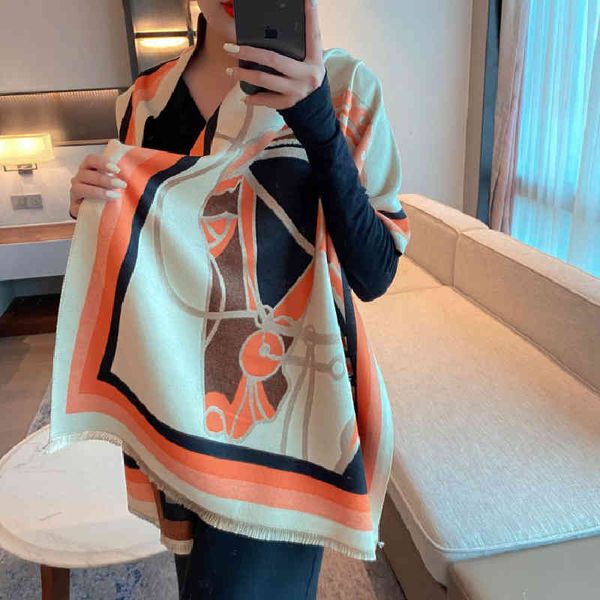 

design imitation cashmere scarf women's autumn new double-sided jacquard head decoration short beard tassel warm and versatile, Blue;gray