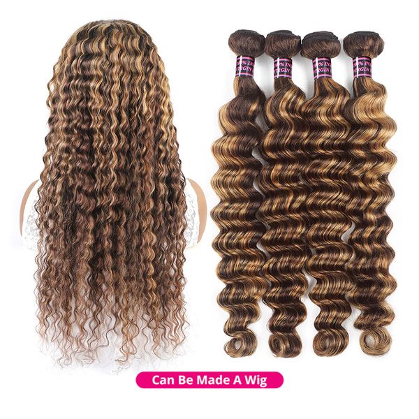 

allove highlight body loose deep wave wefts human hair bundles ombre brown color 4/27 straight brazilian virgin extensions for women all age, Black