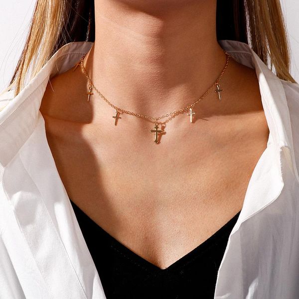 

chokers fashion cross pendants necklaces for women small gold silver color chain choker necklace femme jewelry brincos gifts, Golden;silver