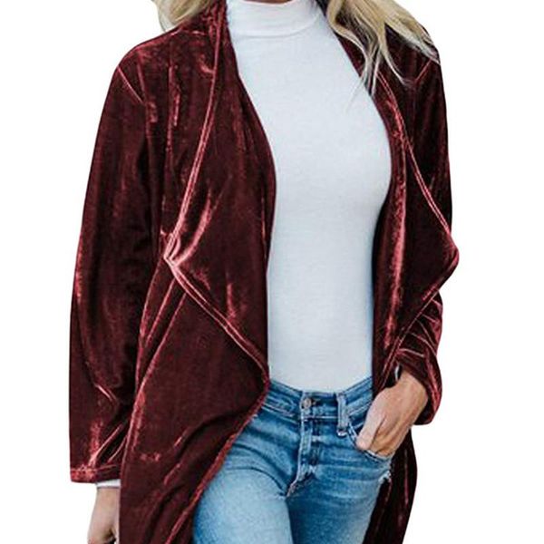 

women's trench coats 2021 autumn and winter european american cardigan jacket lady lapel solid color velvet mid-length windbreaker wome, Tan;black
