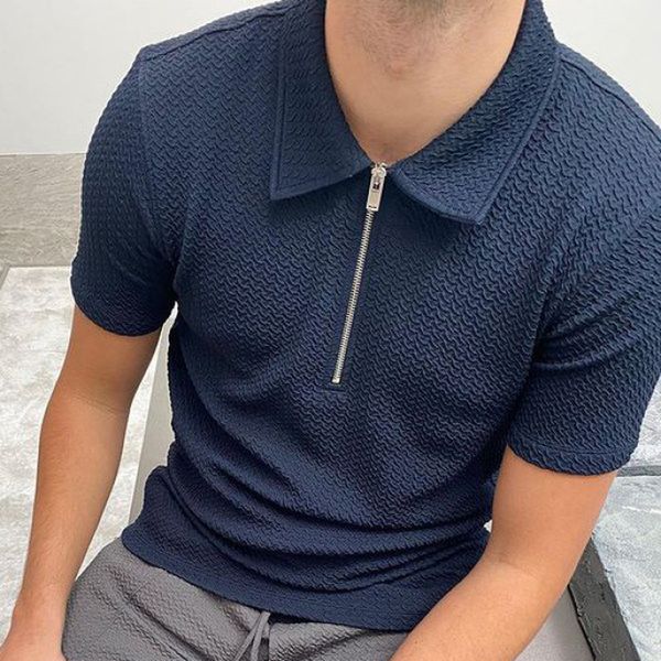 

pure color men's zipper polo shirt, comfortable, breathable, fashionable and cool, daily business trip, work party, White;black