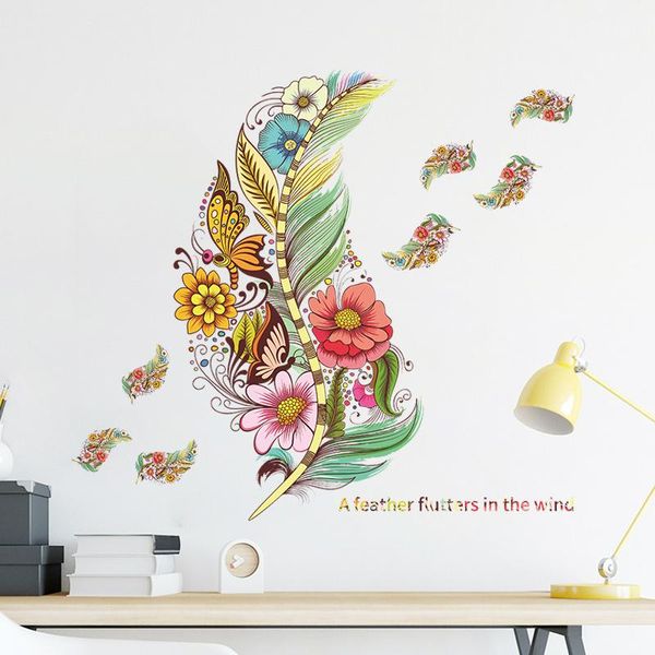 

wall stickers colorful feathers sticker home decorations children's room mural decor for diy tv background art decorative