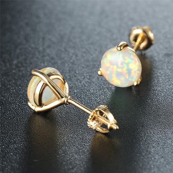 

stud fashion gold color wedding earrings female white fire opal classic round small stone screw back for women, Golden;silver