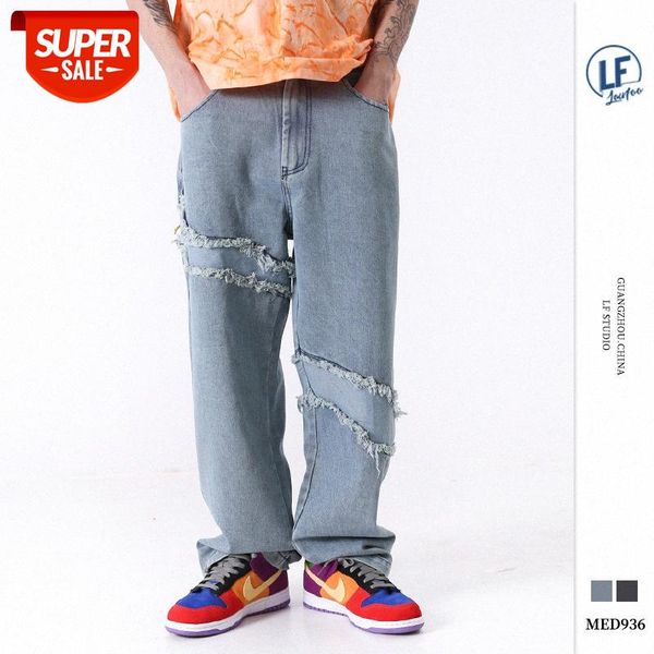 

lawfoo men's washed scratched stitched jeans casual pants #t71o, Black